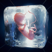 illustration of fetus frozen into ice cube