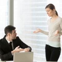 Woman explaining reason for being late for work