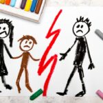 Colorful drawing: Representation of marriage break up or divorce.