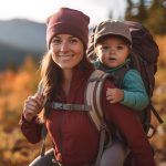 Mother and son hiking in the mountains in autumn.