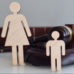 Family husband wife and child and judgment in divorce. Cash payments to children through court concept