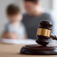 Judge's gavel resting on desk, symbolizing family law, child custody disputes, divorce proceedings, and decisions impacting parental rights and juvenile justice, copy space