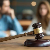 Divorce and legal separation concept with wooden gavel in focus. Divorce and legal separation concept with wooden gavel in focus.